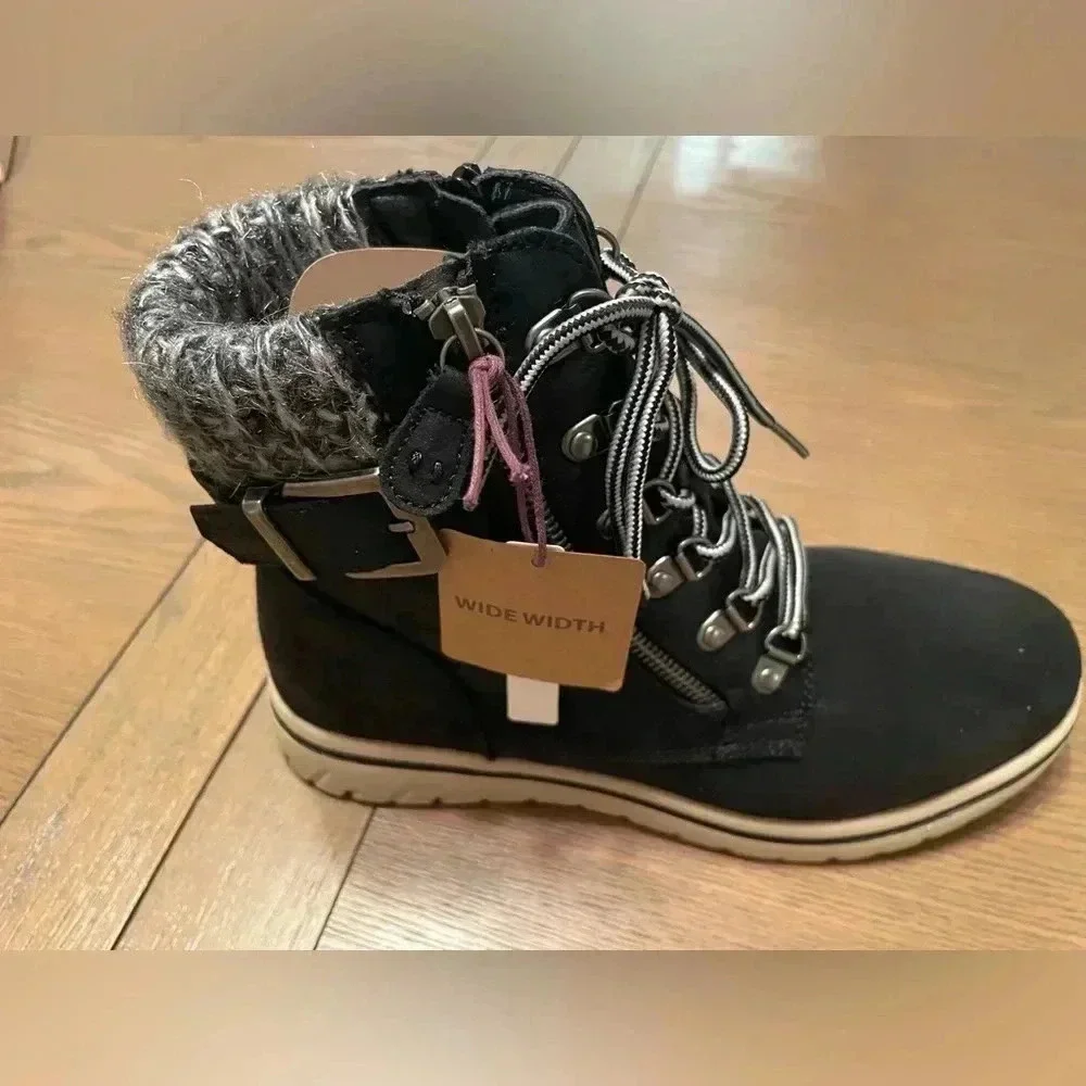 Cliffs By White Mountain Kaylee Hiking Boot NEW Black Suede Size 9.5  Double Zip